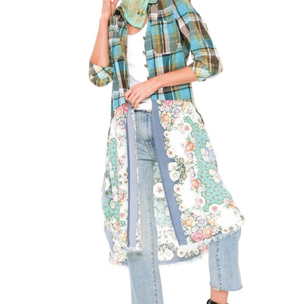 Aratta Silent Journey Boho Chic Duster in Teal and Brown, Unique, Size Medium